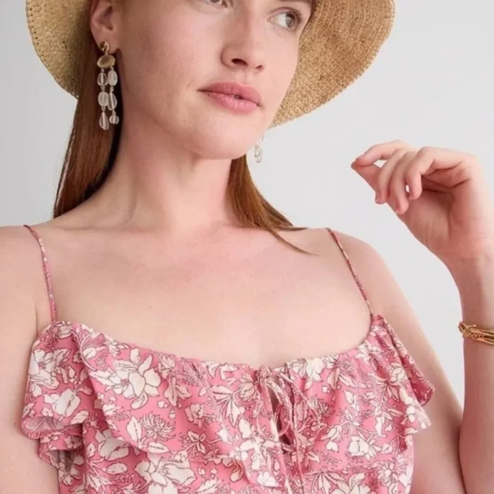 J. Crew Tiered Maxi Dress in Pink Dark Flamingo Tossed Floral